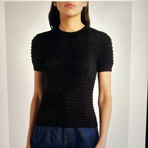 NWT Frame Smocked Short Sleeve Sweater in Black, XS
